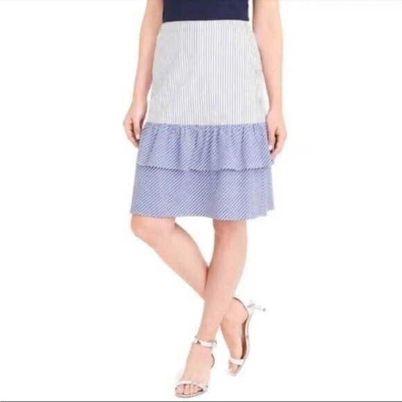 J. Crew Pull on Striped Ruffled Mini Skirt SZ 0 - Picture 1 of 14